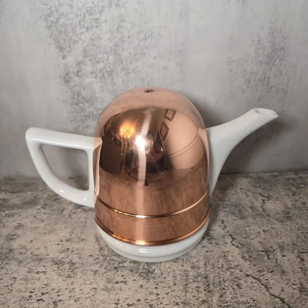 Vintage Old Dutch Copper Cover White Ceramic Tea Pot- Excellent Condition **Read